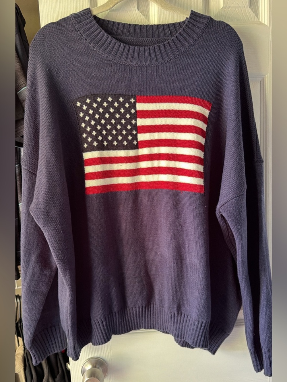 Navy Crewneck Sweater with American Flag